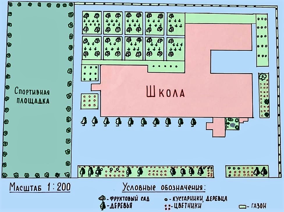 На рисунке показан план школьного сада найдите площадь сада